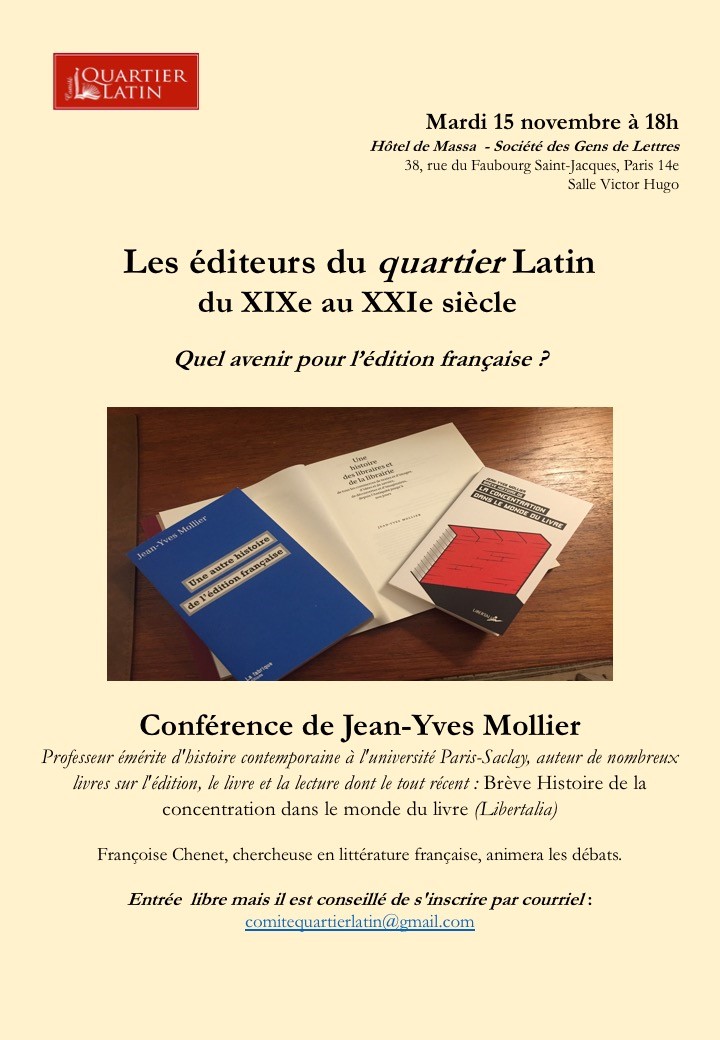 conférence JY Mollier sur les éditeurs du quartier Latin et lavenir de lédition